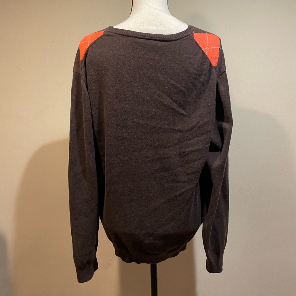Max Orange V-Neck Argyle Lightweight Orange Brown Sweater - Picture 5 of 7
